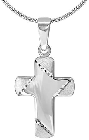 CLEVER SCHMUCK Kreuzhalskette Silberkreuz 15 x 12 mm leicht gewölbt mit verzierten Kreuzenden diamantiert & Kette Panzer 42 cm 925 Sterling Silber im Schmucketui