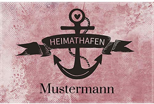 Manutextur Fußmatte mit Namen - Motiv Heimathafen - viele Motive - Schmutzfangmatte personalisiert - Größe 50x80 cm - persönliches & individuelles Geschenk