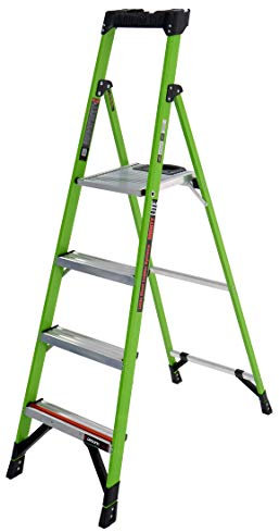 Little Giant Ladders 1303-954 Mighty Lite, 4 Tread, Fibreglass GRP, HiViz Green, Platform Step Ladder, EN131 Professional
