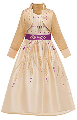 Emin Mädchen Prinzessin Königin Eiskönigin ELSA Anna 2 Kostüm Kinder Langarm Glänzend Kleid Geburtstag Party Ankleiden Karneval Faschingskostüm Halloween Verkleidung Cosplay Fasching Winter Kleidung