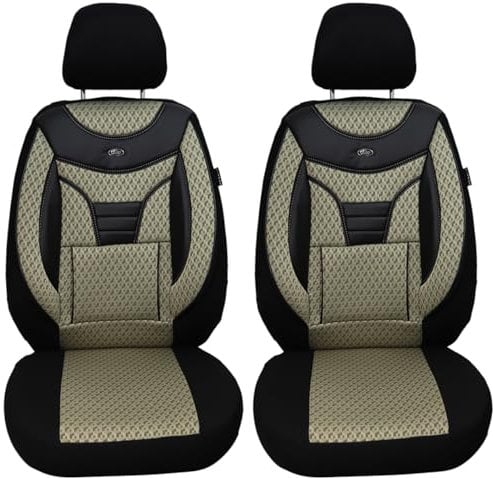 BREMER SITZBEZÜGE Maß Auto Schonbezüge kompatibel mit VW Golf 7 Fahrer & Beifahrer Set ab 2012-2020 / Auto Sitzbezüge Schonbezug Set Autositzbezüge 2er Pack in Schwarz/Beige (902)