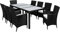 Casaria® Gartenmöbel Set 17-TLG. mit Tisch 190x90cm 8er Stühle 160kg belastbar Auflagen Wetterfest Stapelbar Polyrattan Schwarz Balkon Terrassen Möbel