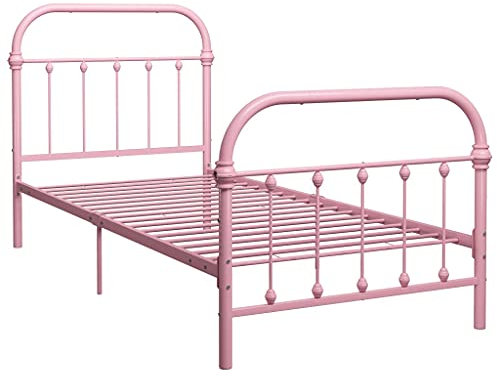 vidaXL Bettgestell Klassisch Metallbett Bett Einzelbett Schlafzimmerbett Bettrahmen Lattenrost Ehebett Schlafzimmermöbel Rosa Metall 100x200cm