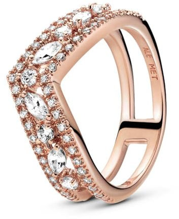 PANDORA Marquise-Schliff funkelnder doppelter Wishbone-Ring in Roségold mit 14 Karat rosévergoldete Metalllegierung und Cubic Zirkonia Steinen Timeless Collection, Größe 48