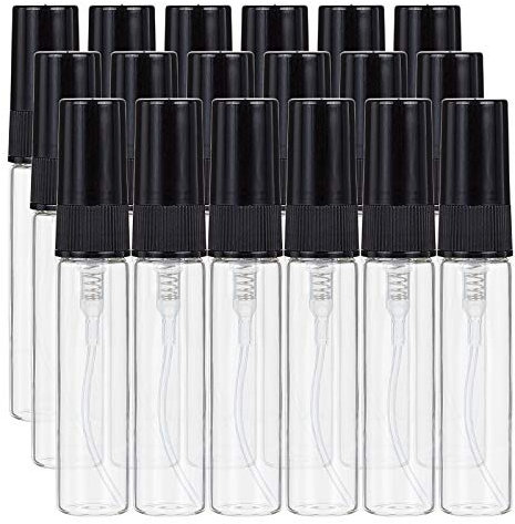 BENECREAT 30PCS 5ml Mini Botella de Spray de Niebla Fina Atomizador Vacías de Viaje de Vidrio Transparente con Tapa de Bomba Negra para Perfume, Artículos de Tocador, Cosméticos