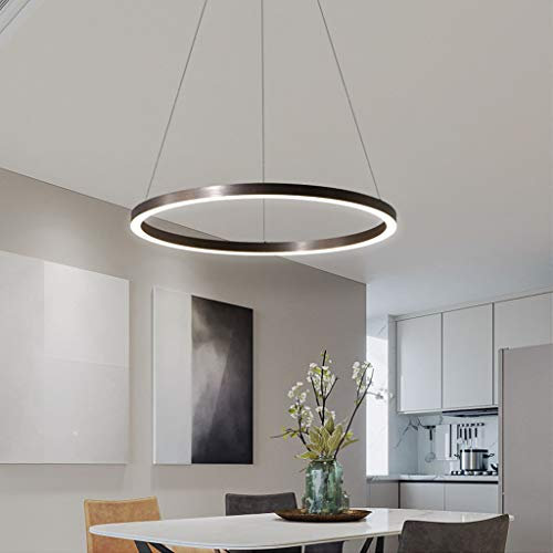 FUMIMID LED Pendellampe Wohnzimmerlampe Pendelleuchte Dimmbar Mit Fernbedienung Kronleuchter Moderne Esstischlampe Aluminium Runde Acryl Beleuchtung Deckenleuchte,Schwarz,1lap 40cm