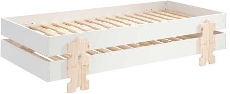 Kinderbett Modulo Puzzle 90x200 stapelbar 2er-Set - weiß/Kieferholz