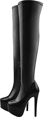 Only maker Women's Platform Long Boots High Heels Strech Boots Rounde Toe Sexy Black Overknees Stieltto Skyhigh Heels Pole Dance Shoes Modern dance EU 37