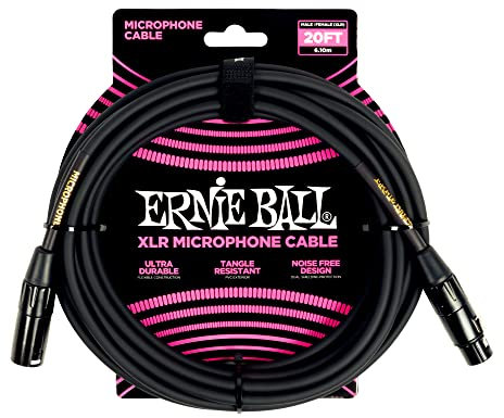 Ernie Ball, Cavo microfonico XLR classico, Maschio/Femmina, 6,10 m, Nero
