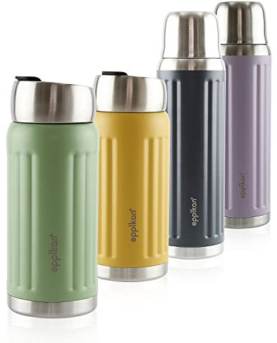 eppikan EppiGrand Edelstahl Thermobecher, Coffee-To-Go Becher, Isolierbecher, Travel Mug, 500 ml, auslaufsicher mit Click & Go Deckel (500 ml, Moss Green)