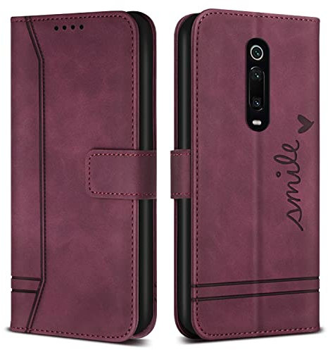 Bravoday Schutzhülle für Xiaomi Mi 9T / Xiaomi Mi 9T Pro/Redmi K20 / K20 Pro, Schutzhülle aus Leder mit Magnetverschluss, Flip Tasche für Xiaomi Mi 9T / Xiaomi Mi 9T Pro, Weinrot