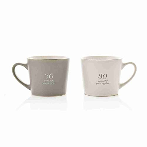 Amore Set of 2 Grey & White Stoneware Mugs - 30 Wonderful Years Together