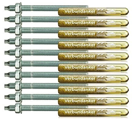 Isolbau Verbundanker Set - Verbundankerpatrone styrolfrei V08 + Ankerstange verzinkt M8 x 110 - ETA/ETAG Zulassung - 10 Stück