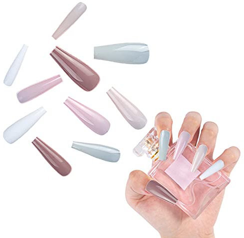 Luvadeyo Multicolor 100Pcs Matte False Nails for Glue Medium Length Coffin False Nails Fake Nails Acrylic Nail Tip False Nails Winter color