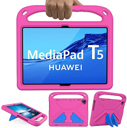 GOZOPO Custodia per bambini per Huawei MediaPad T5 10 (10,1 pollici) antiurto maniglia del basamento della copertura per bambini per Huawei MediaPad T5 10 (10,1) (Pink)