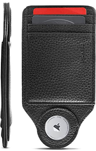 Encased – Portefeuille Airtag le plus fin au monde pour homme, profil ultra fin (grain profond), porte-cartes en similicuir compatible avec Apple AirTag, noir