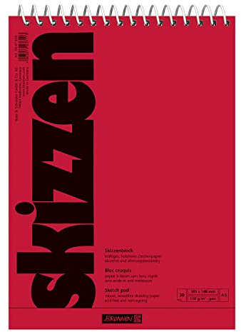 NEU BRUNNEN Skizzenblock mit Spiralbindung, DIN A6, 30 Blatt, 110g