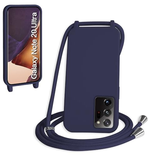 WenBaby Handykette für Samsung Galaxy Note 20 Ultra Hülle mit Band,Handyhülle mit Schnur zum Umhängen Silikon Seil Necklace Schutzhülle mit Kordel Tasche Case TPU Bumper - Marineblau