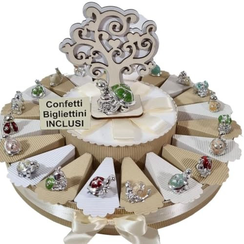 Torta bomboniere comunione albero della vita e animaletti misti d'appoggio (20 fette)