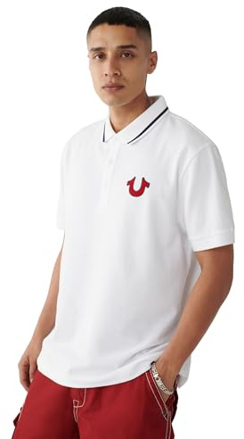 True Religion Men's Jv7 Tipped Polo, Optic White, XXXL