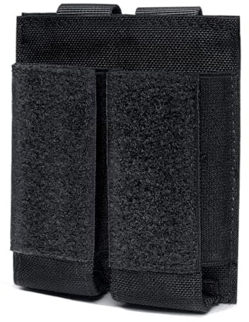 Azarxis Tactical Pistol Mag Pouch Holder Double Triple Molle Magazines Carrier Holster Bag with Front Loop Panel Fast Access (Black - Double Pockets)