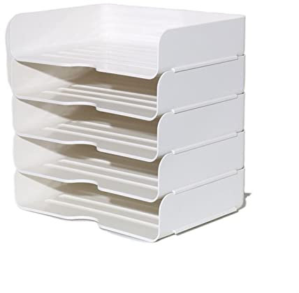 IXART Schreibtisch Organizer Stapelbarer Schreibtisch-Organizer, EIN Dateigestell mit 5 Reihen von Fächern for Büroorganisation und Lagerung, Dateimanager, weiß Ordnerregale/Stehsammler