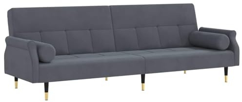 vidaXL Schlafsofa mit Kissen, Sofa mit verstellbaren Rückenlehnen, Couch für Wohnzimmer, Schlafcouch Bettsofa Sofabett Metallfüße, Dunkelgrau Samt