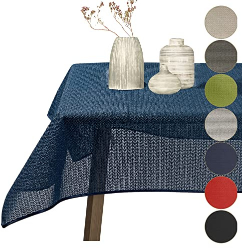 Cleanlevel EST 2016 Tischdecke Outdoor Wetterfest Abwischbar - Gartentischdecke rutschfest aus PVC Weichschaum, Tischschutz für Garten Balkon Terrasse(Navyblau, Oval 140x180cm (BxL))