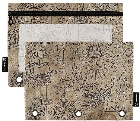 GAIREG Marine Map Mermaid Islans Binder Pouch 2 Pack 3 Ringe Binder Pencil Pouch