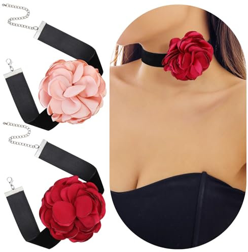 XEPST Blumen Halskette Damen Choker Halsband, Velvet Chokers Schwarz Band Choker Halsband Blumen Ketten für Damen Mädchen Braut Hochzeit Party Geburtstag Halloween