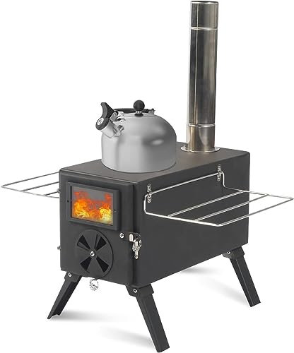 HACSYP Kleiner Campingkocher, Outdoor-Zelt-Heizbrenner, tragbarer Holzofen mit Rohr, for Picknick, Terrasse, Hinterhof, Camping, Kochen