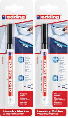 edding 8040 Wäschemarker - schwarz - 1 Stift - Rundspitze 1 mm - Textilstift waschmaschinenfest (95° C) zur Beschriftung von Kleidung - Textilmarker (Packung mit 2)