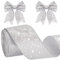 KINGLAKE Silver Wired Glitter Christmas Ribbon, 6cm Metallic Wrapping Ribbon for Gift Wrapping, Wreath, Crafts, Christmas Tree & Wedding Decorations