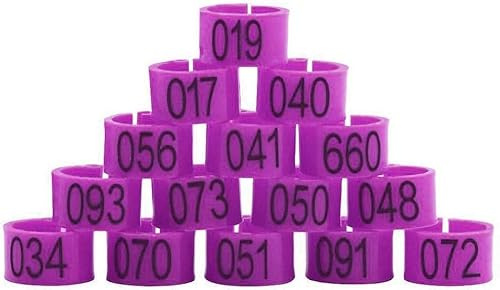 Juroicessry 100Pcs Purple Number (001-100) Inner Diameter 8mm Pigeon Leg Poultry Dove Bird Band Rings Foot Pigeon Supplies Parrot Clip Bird Toys