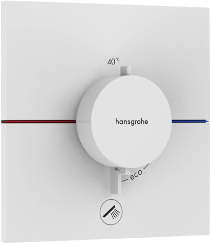 hansgrohe ShowerSelect Comfort E, termostato empotrado con una salida adicional, grifo con botón de seguridad (SafetyStop) a 40°C, termostato rectangular para ducha y bañera, 1 función, blanco mate