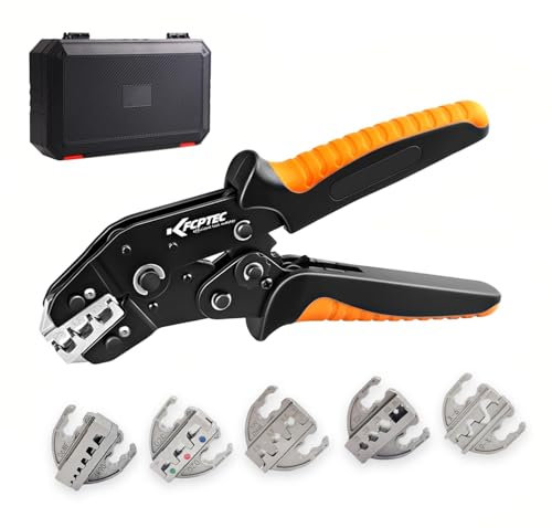 KF CPTEC 6PCS Multi-functional Wire Crimping Tool with Quick-Change Jaws for Spade, Insulated & Non-insulated Terminals, Ferrules, Solar Connectors, Coaxial Cables for Pro Electrical Repairs