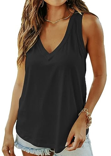 AirMood Women Sexy Summer Cami Tank Top Loose Fit Sleeveless Camisole Vests Shirt (Black,XL)