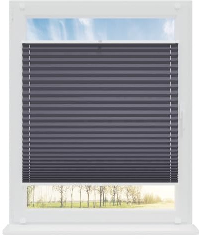 RENA Plissee ohne Bohren Rollos für Fenster | Faltrollos für Fenster & Tür | Plisseerollo nach Maß Verdunkelung | Fenster Rollos für Innen | Jalousie Graphit 40x140 cm