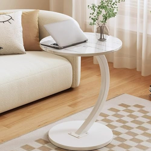 Gelory C Shaped End Table Narrow Side Table, Small Wooden Sofa Side Table, Slim Round Coffee Couch Bedside Table for Living Room, Bedroom, Office, Dorm (White C)