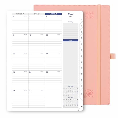 POPRUN Monatsplaner 2024–2025 (21,6 x 27,9 cm), 13-Monate-Kalenderbuch (24. Juli – 25. Juli), Kalenderplaner mit monatlichen Registern, zwei Taschen, 100 g/m² Papier, zartes Rosa