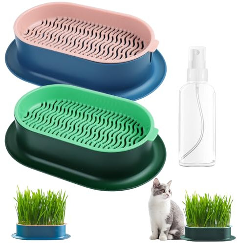 JOLIGAEA 2 Pièces Bac à Herbe à Chat Hydroponique, Kit de Culture d'herbe pour Chat, Plateau de Jardinière d'herbe à Chat, Pot de Germination Hydroponique Convient à Chats