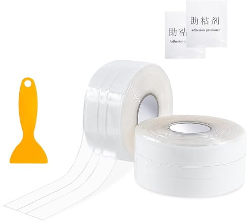 2 Rollos Cinta Selladora Impermeable, Cinta Adhesiva para Baño Autoadhesiva Silicona Transparente para Cocina, Bañera, Esquina, Rodapiés Autoadhesivo