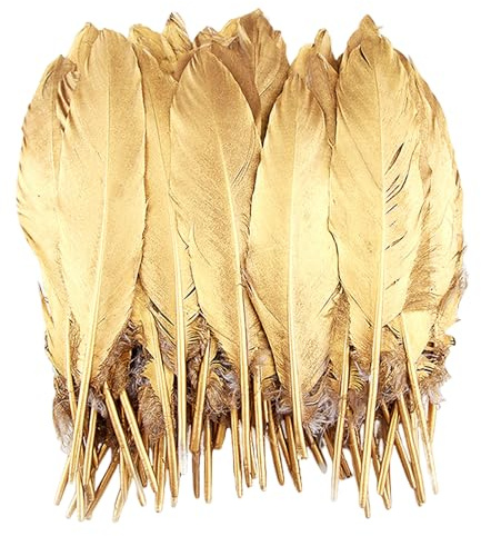 50 goldene Federn, bunte Federn, Federschmuck zum Selbermachen, Federhandwerk, natürliche Federn, Federdekoration, können zur Herstellung von Bekleidungszubehör, Kopfbedeckungen und Möbeldekorationen