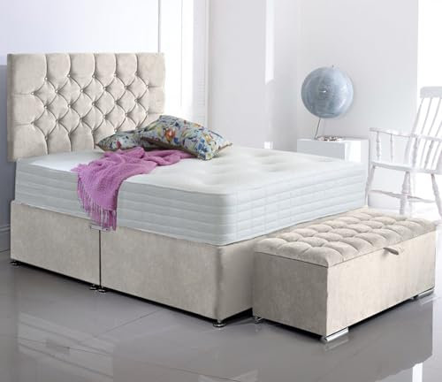 ComfoRest - Modern 6FT Super King Bed with Mattress, NO DRAWER | Divan Frame with Ottoman Storage Box | Sleek Set for Contemporary Spaces | Durable Design for Elegant Bedrooms (Cream Naples)