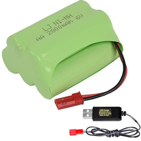 6V NiMH Battery Pack,RC Car Rechargeable Battery High Capacity 2800mAh with USB Charge Cable (JST 2P Plug)