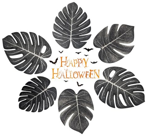 OMIGA Lot de 48 feuilles fausses palmier Monstera 4 types pour fête hawaïenne jungle plage décorations tropicales (Noir)