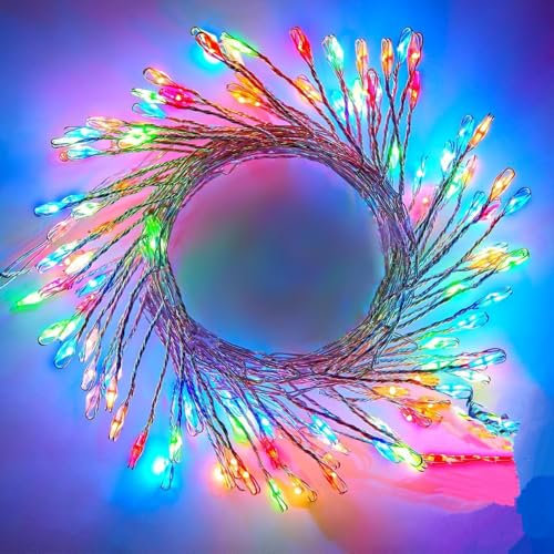 cuzile USB-Feuerwerk Feen Lichter,6M 200 LED Twinkle String Lichter mit Fernbedienung und Timer, wasserdichte Cluster Lichter für Innenkranz DIY Party Hochzeit Weihnachtsdekoration,mehrfarbig