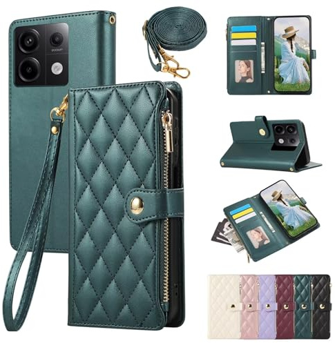 FERLAN Handyhülle Kompatibel mit iPhone 6 Plus/6s Plus Hülle Premium Lederhülle Reißverschluss Wallet PU Klappbar Flip Case Tasche Magnet Kartenfach Standfunktion Schutzhülle -Grün