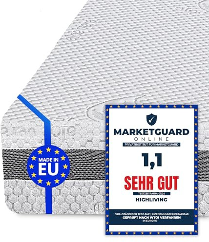 HIGH LIVING Memory-Schaum Matratze 7-Zonen Orthopädische Alovera Silber Abdeckung 16 cm hoch - Öko-Tex Zertifiziert Härtegrad H2 & H3 - Rollmatratze 90x200cm