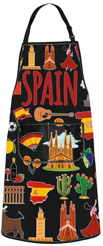 WZMPA Delantal de parrilla España España, regalo de chef español, delantal ajustable con bolsillos, regalo para barbacoa de viaje